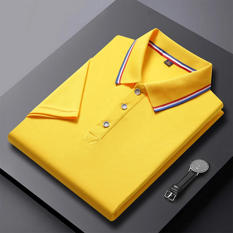 2024 Solid Color Polo Shirt Men's Business Polo Collar Half sleeved Top 2024 Summer Casual Short sleeved T-shirt for Men an