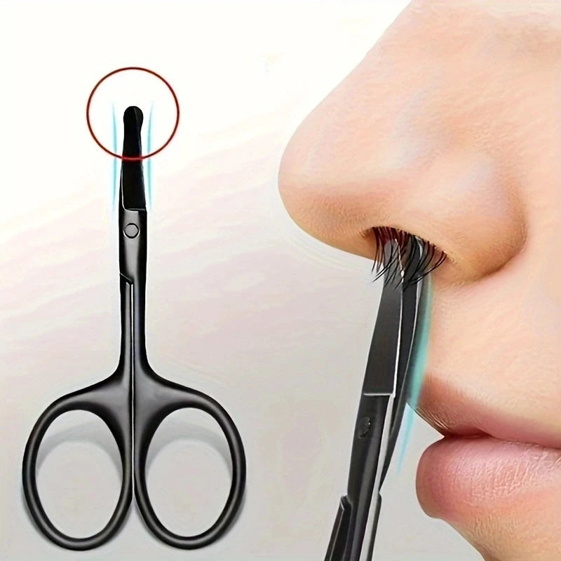 1PC Silver Mirror Light Black Round Head Safety Nose Hair Scissors