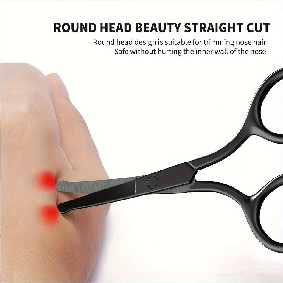 1PC Silver Mirror Light Black Round Head Safety Nose Hair Scissors